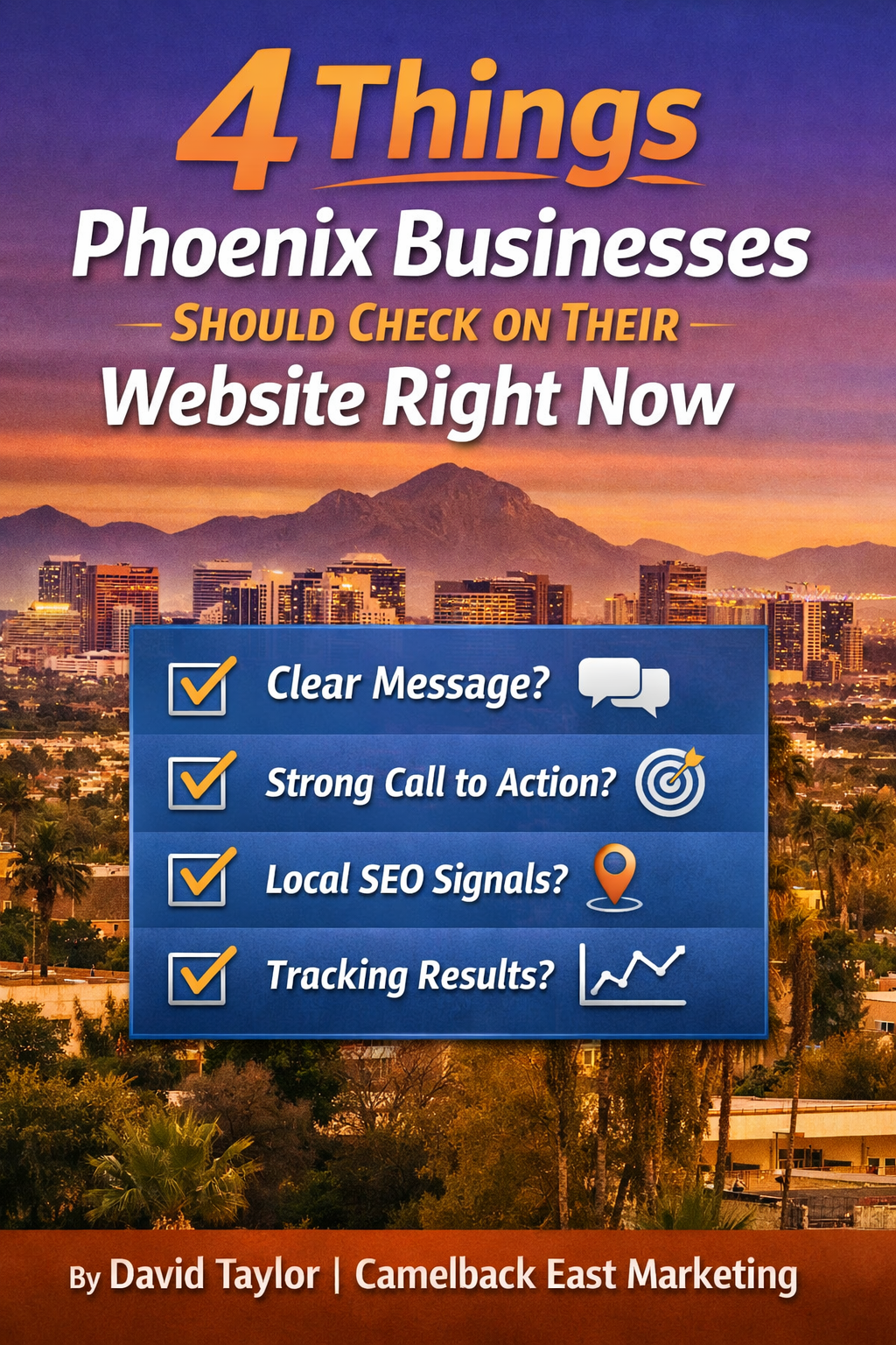 Phoenix skyline graphic with website checklist for local businesses